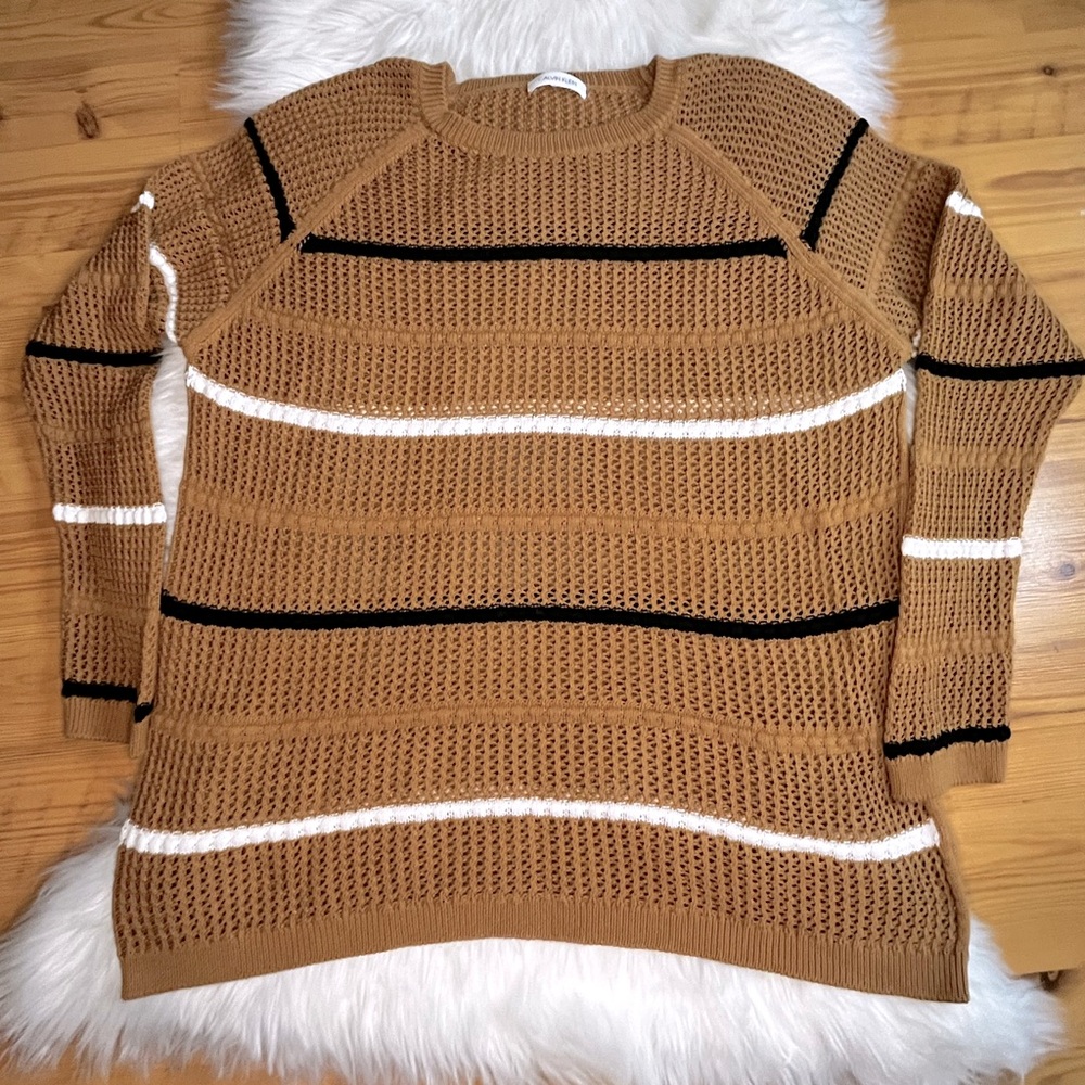 Calvin Klein Women’s Open Weave Striped Lightweight Sweater Crewneck Size M-L